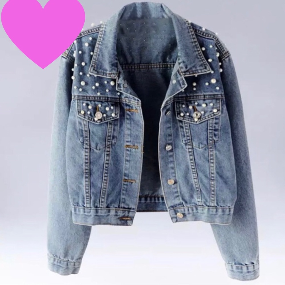 80’s Inspired Embellished Pearl Denim Jacket
